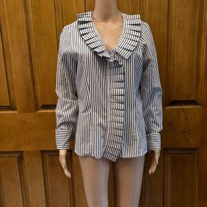 KATE BOGGIANO Striped Ruffle Collar Blouse 28.5”sleeve . 21” pit to pit.